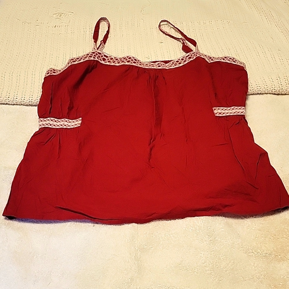 Old Navy Cherry Red Camisole style top with embroidery stitch.